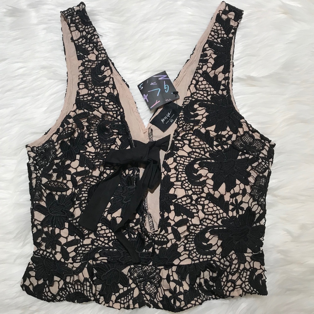Nasty Gal Black Crochet Bow Crop Hole Tank Top